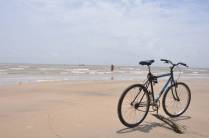 Nadando no mar de água doce na praia de Araruna, na Ilha de Marajó - PA